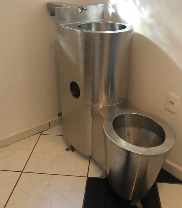 Lavatório antivandalismo combinado Bacia sanitária antivandalismo com compartilhamento para o papel higiênico, torneira e acionador temporizado